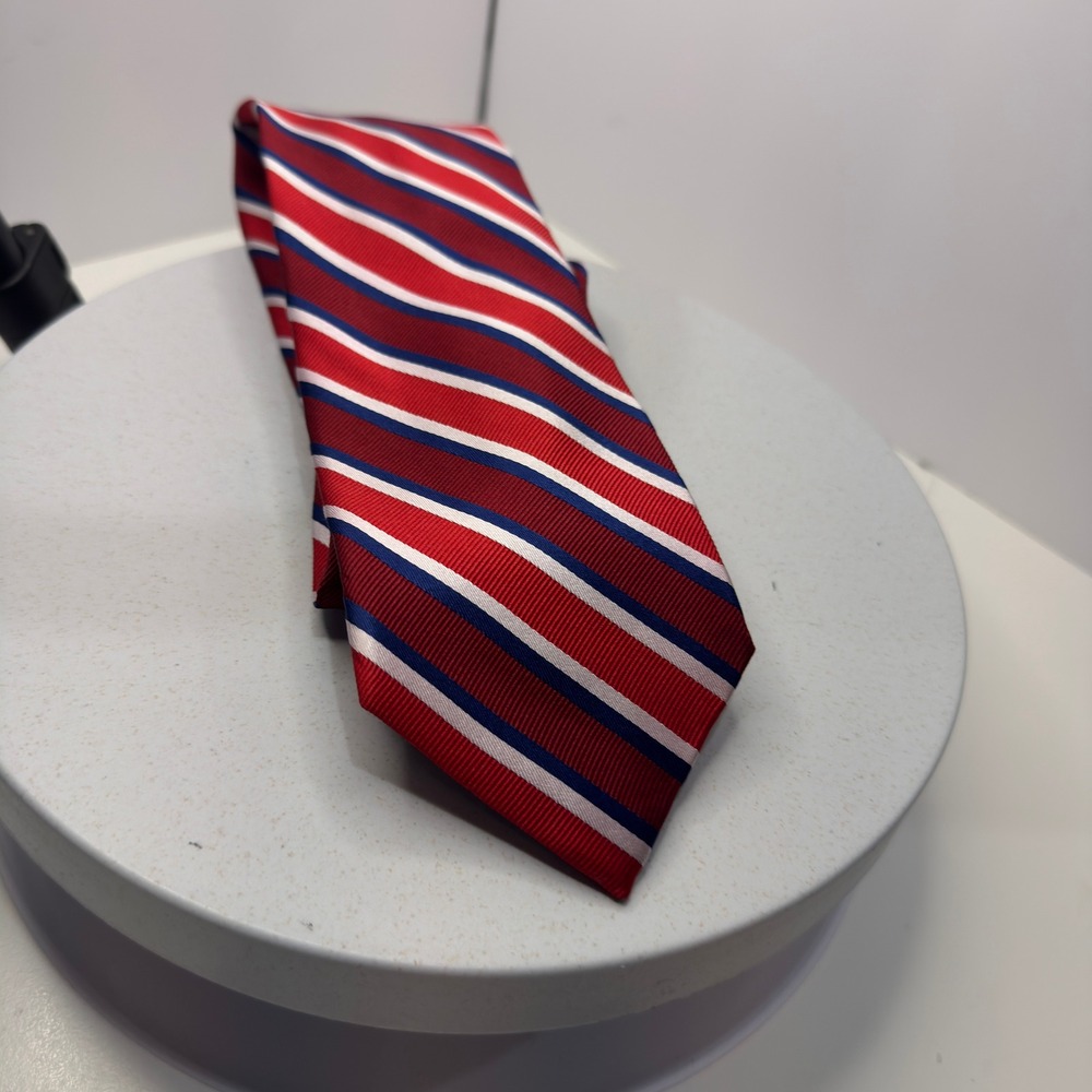 Chaps Men's Red Blue White Striped Necktie Classic Satin Finish – One Size
